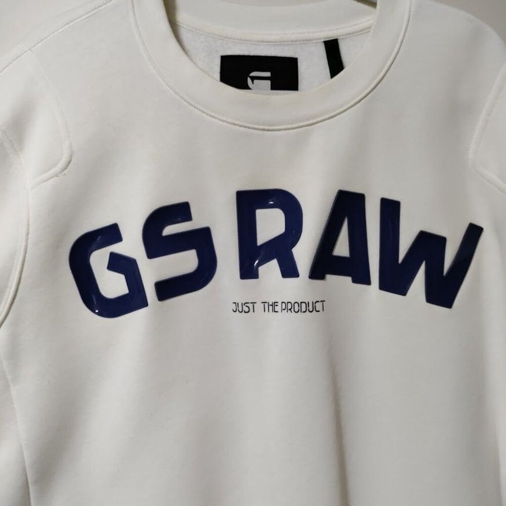 Gsraw Streetwear Rubber Graphic Printed Regular Fit GR Sweater Beige Mens Sz XXL - Picture 3 of 14